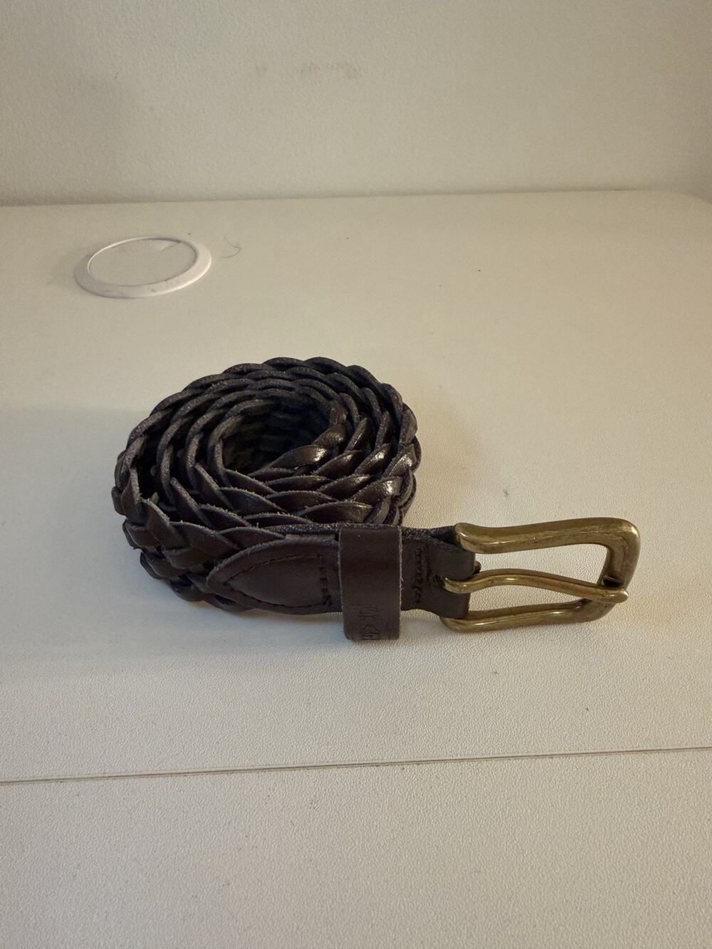 Vintage Levi’s Dark Brown Braided Leather Belt S Solid Brass Buckle Woven Gaucho